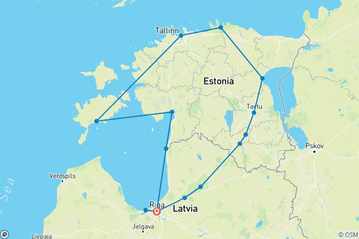 Carte du circuit Baltic Bike - Circuit cycliste autoguidé en Lettonie et en Estonie - au départ de Riga