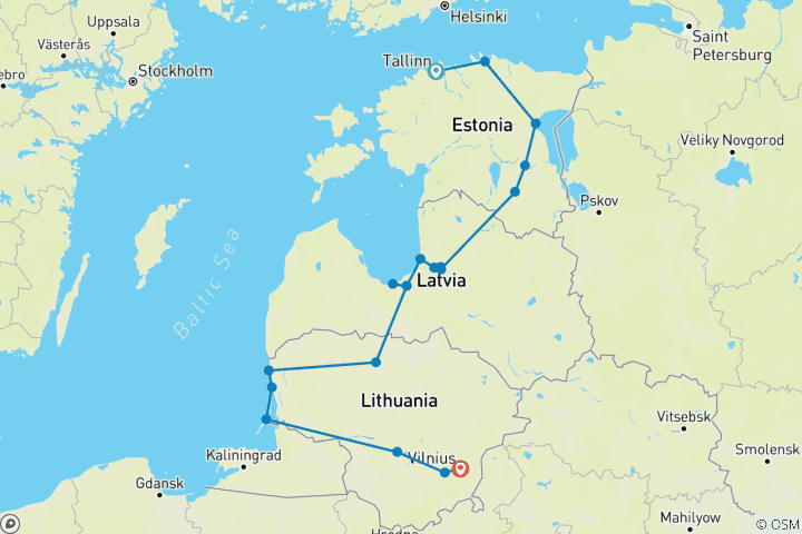 Carte du circuit Baltic Bike Tour : Tallinn à Vilnius - auto- guidée et accompagnée