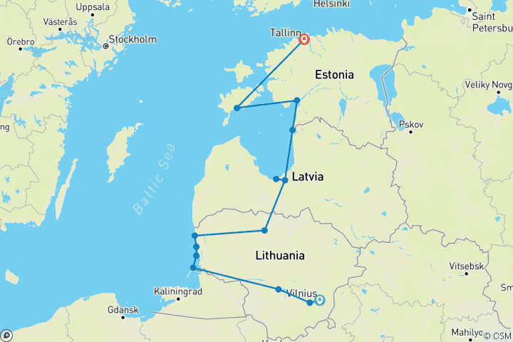 Carte du circuit Baltic Bike Tour : De Vilnius à Tallinn - auto- guidée et accompagnée