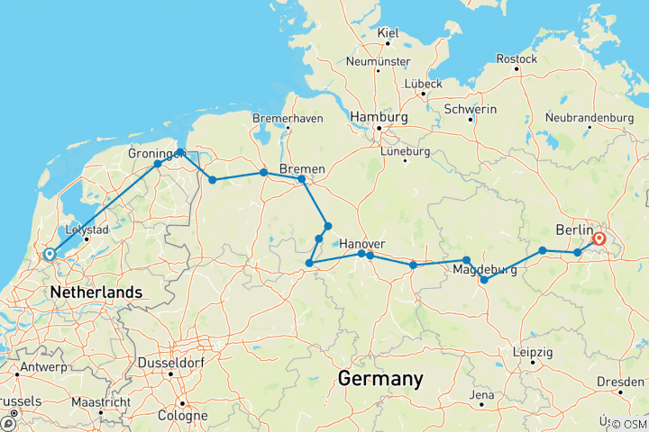 Carte du circuit D'Amsterdam à Berlin - croisière de port à port