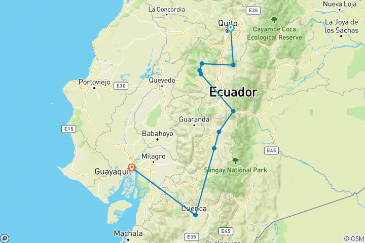 Carte du circuit Tous les paysages de l'Équateur 12J/11N