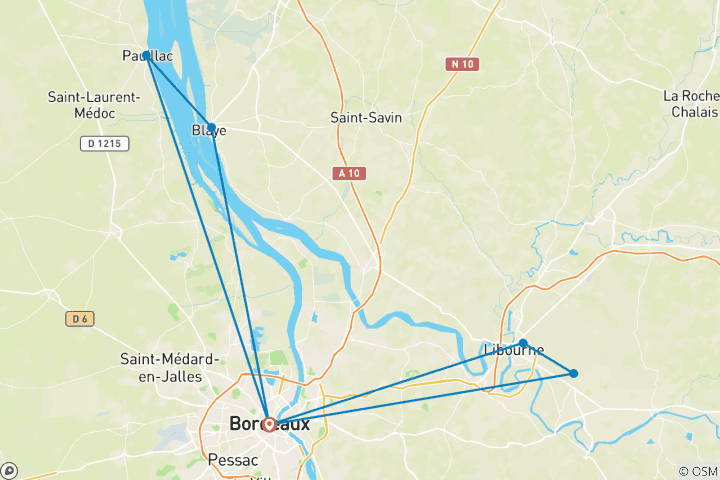 Carte du circuit Noël dans la région de Bordeaux