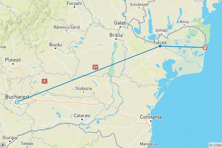 Mapa de Experiencia de safari privado de cuatro días al Delta del Danubio desde Bucarest