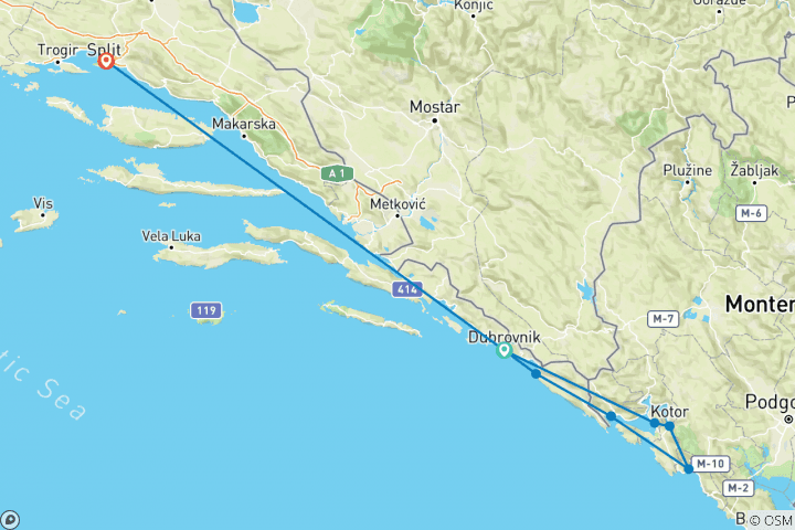 Carte du circuit Navigation au Monténégro et en Croatie