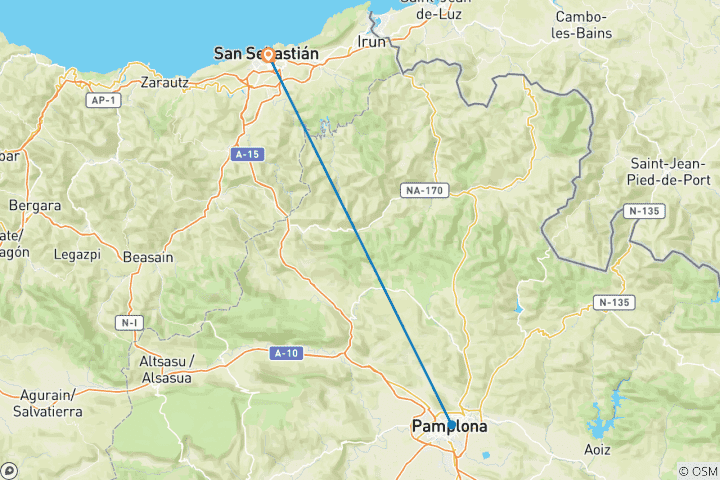 Map of San Fermin Running of the Bulls: Closing Ceremony from San Sebastian