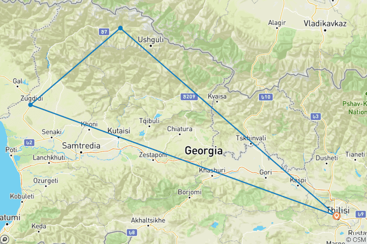 Kaart van 4-daagse Samegrelo-Zemo Svaneti Plattelandstour in kleine groep