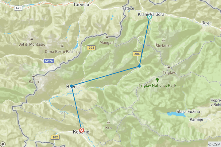 Carte du circuit Trek en Slovénie : Sentier de l'Alpe Adria 5 jours - autoguidé