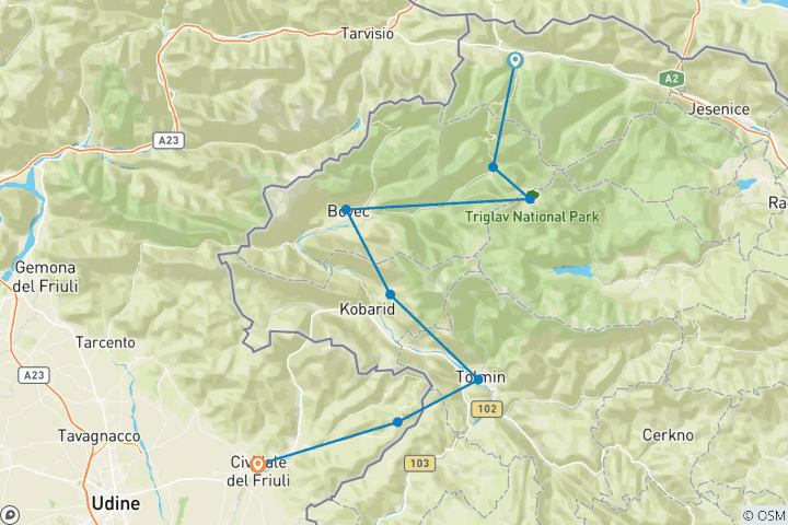 Map of Slovenia :  Hiking: Alpe Adria Trail - 8 Days