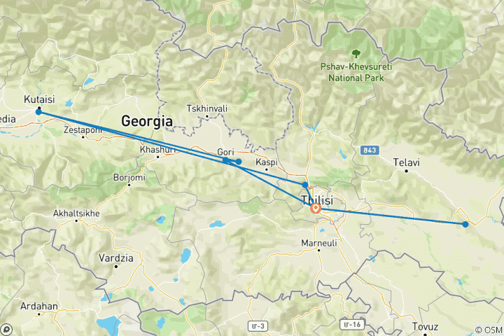 Carte du circuit 6 jours pour explorer la Géorgie le long de la grande route de la soie