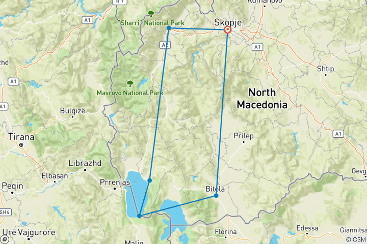 Carte du circuit Circuit privé en Macédoine du Nord - 7 jours/6 nuits