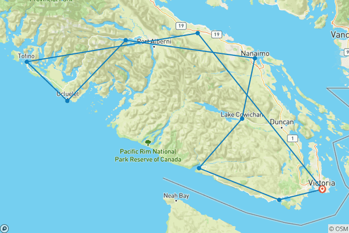 Carte du circuit Aventure en camping sur l'île de Vancouver - 7 jours