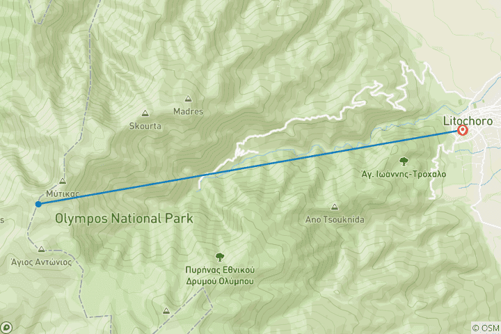 Kaart van Mt. Olympus Wandelavontuur - Trektocht in Griekenland ( 3 dagen )