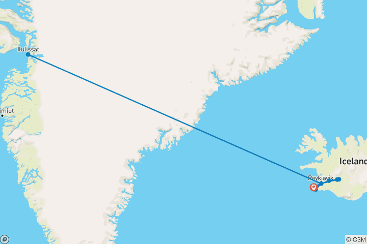 Carte du circuit Les incontournables de l'Islande et du Groenland - 8 jours