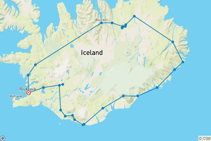 Karte von Island Rundreise - 8 Tage