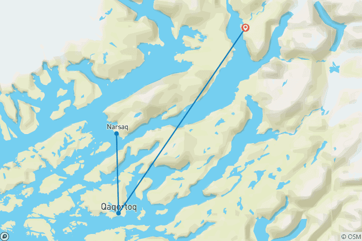 Mapa de Gran aventura del Sur de Groenlandia - 8 días