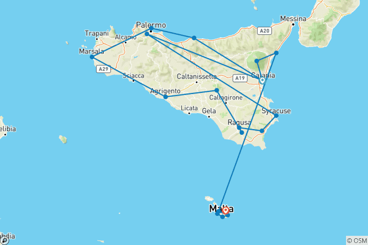 Map of New Tour The Best of Sicily & Malta - 11 Days