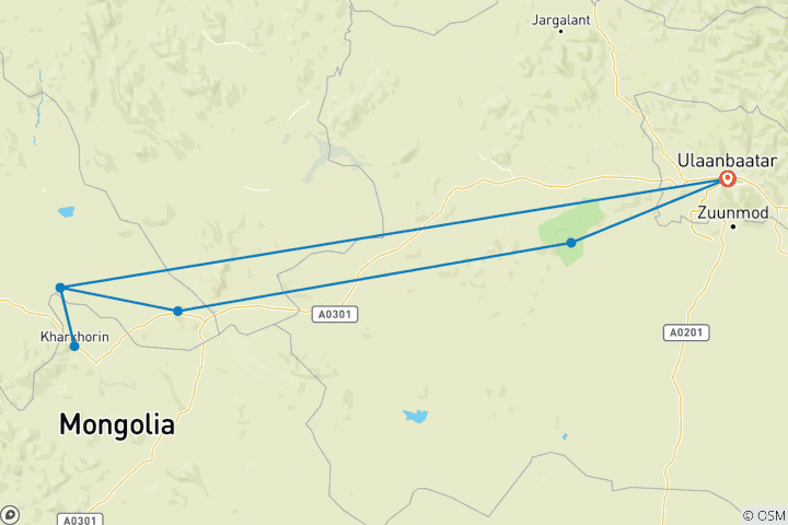 Map of Orkhon Waterfall - Enduro Adventure Tour