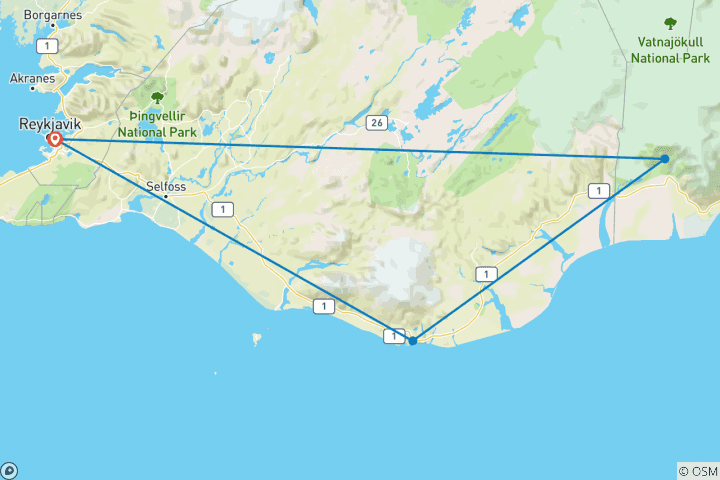 Map of Golden Circle & South Coast Adventure 3D/2N