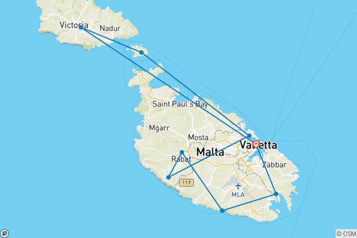 Map of Malta Discovery Private Tour