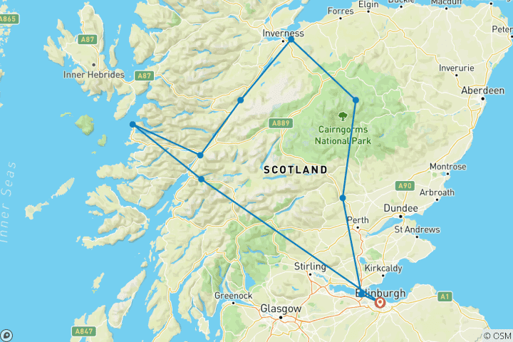 Carte du circuit Le train à vapeur Jacobite et le Great Glen