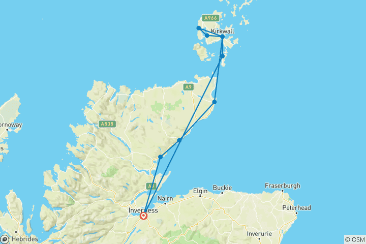 Map of Orkney & The Far North 3 Day Tour