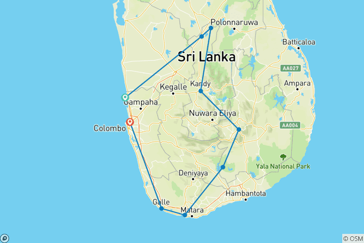 Map of Sri Lanka Classic 12 Day - One Life Adventures