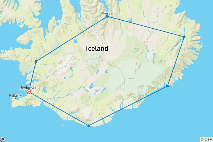 Carte du circuit Aventurier Islande - 6 jours/5 nuits