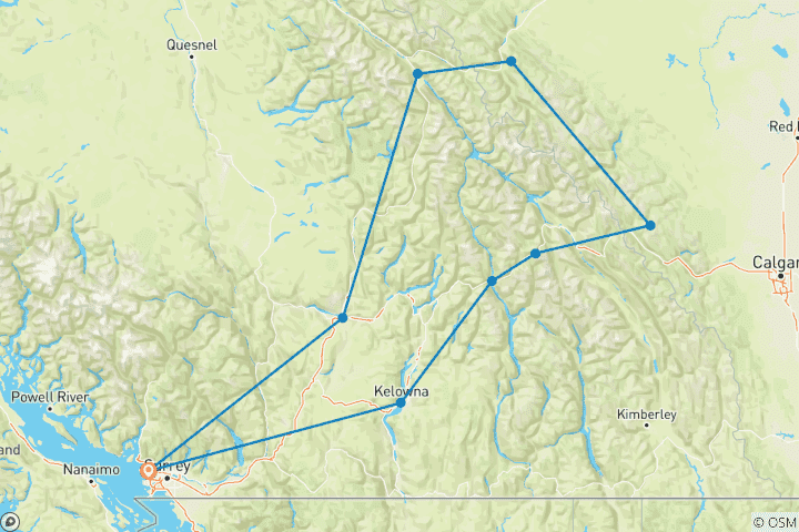 Carte du circuit Circuit classique d'été dans les Rocheuses