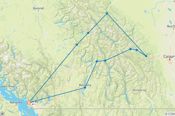 Carte du circuit Premium - Circuit des rocheuses depuis Vancouver - 34 places