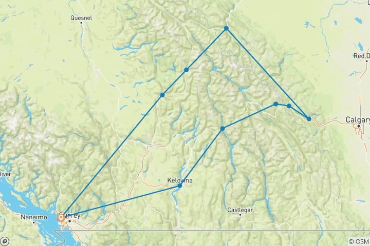 Map of Rockies Premium Tour from Vancouver