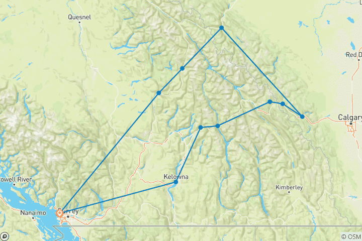 Carte du circuit Premium - Circuit des rocheuses depuis Vancouver - 34 places