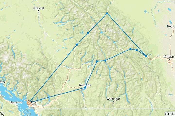 Map of Rockies Premium Tour from Vancouver