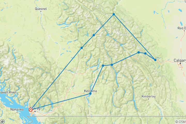 Carte du circuit Premium - Circuit des rocheuses depuis Vancouver - 34 places