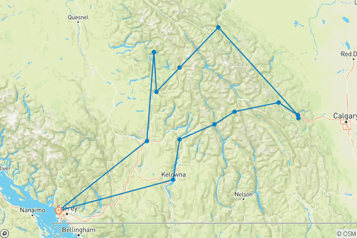 Kaart van De Rockies – een premium-rondreis – vanuit Vancouver