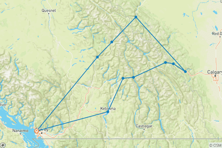 Map of Rockies Premium Tour from Vancouver