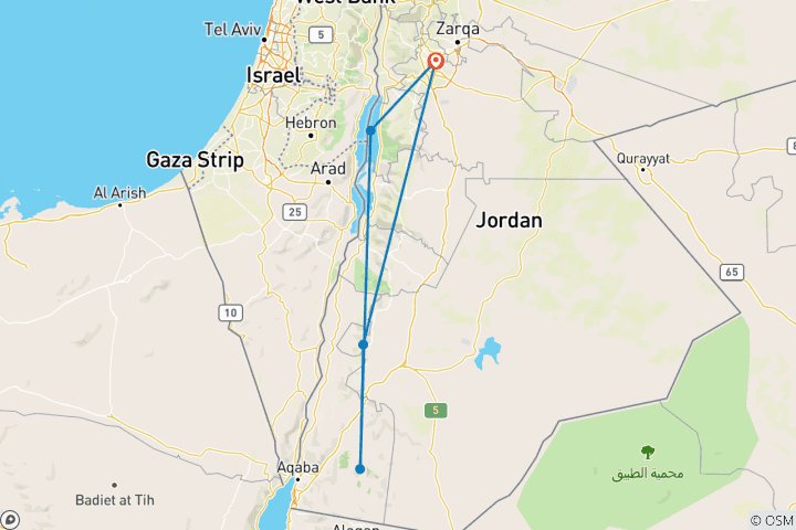 Carte du circuit Petra, Wadi Rum et Mer Morte 4 jours