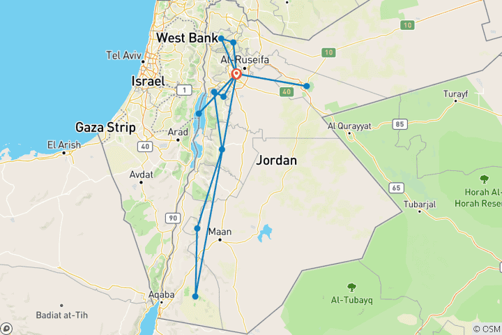 Carte du circuit Tout le tour de la Jordanie en 8 jours