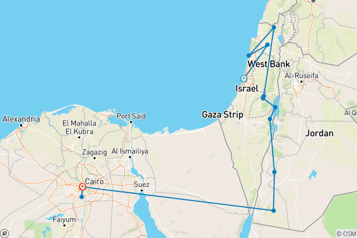 Carte du circuit Israël, Jordanie et Égypte 10 jours