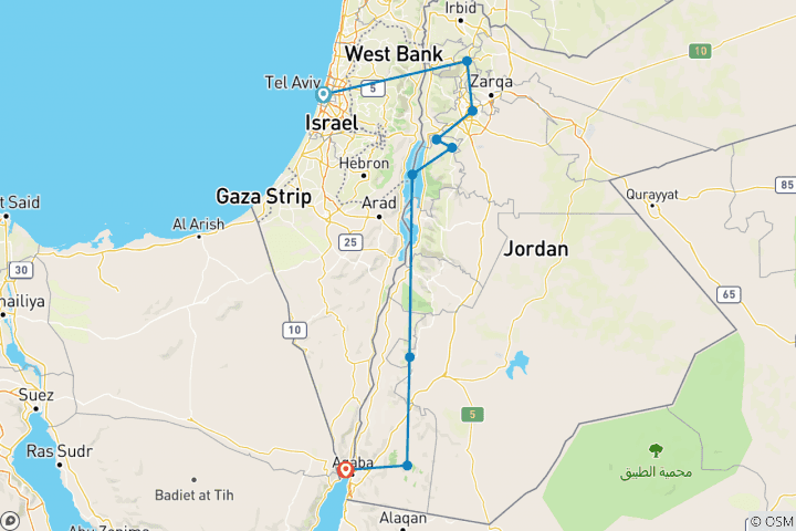 Kaart van Petra, Wadi Rum, Jerash, Madaba, Dode Zee 4 dagen