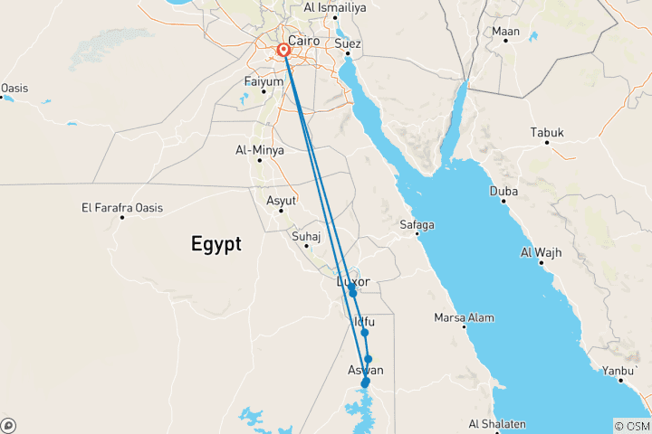 Map of Nile Cruise 4 days 5 stars including internal flights