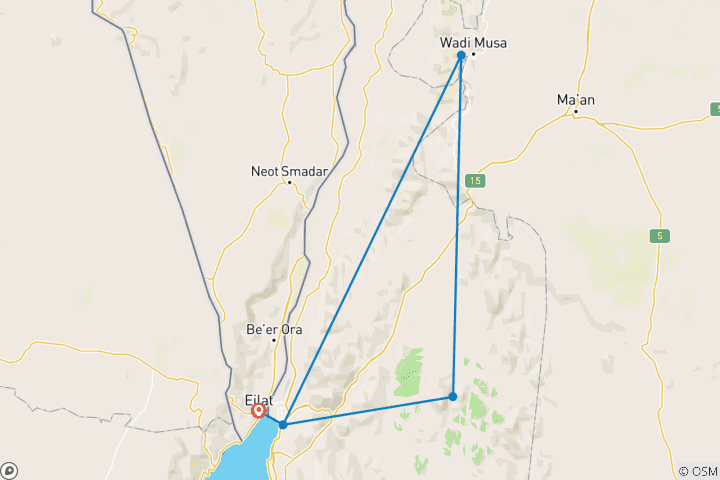 Mapa de Explora Petra y Wadi Rum 3 días