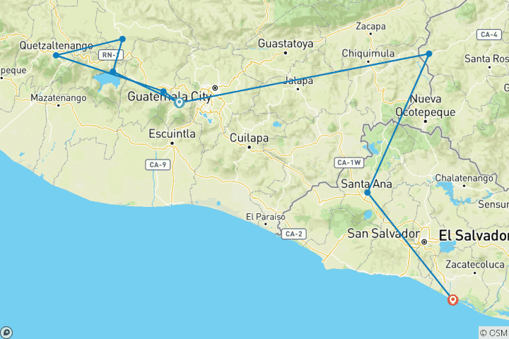 Carte du circuit Guatemala et au- delà