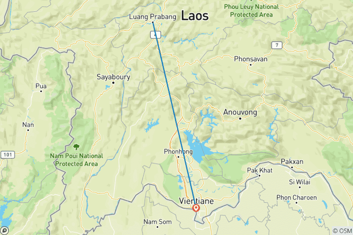 Carte du circuit Laos 6 jours - Circuit des joyaux cachés et du Mékong