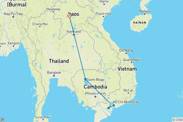 Map of Indochina Highlights: 10 Days Across Vietnam, Laos, and Cambodia