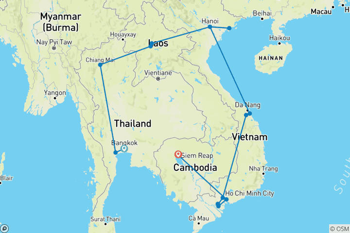 Map of Southeast Asia 21-Day Highlights Tour