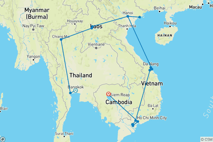 Map of 21 Days Thailand, Laos, Vietnam & Cambodia Tour - Best of Indochina