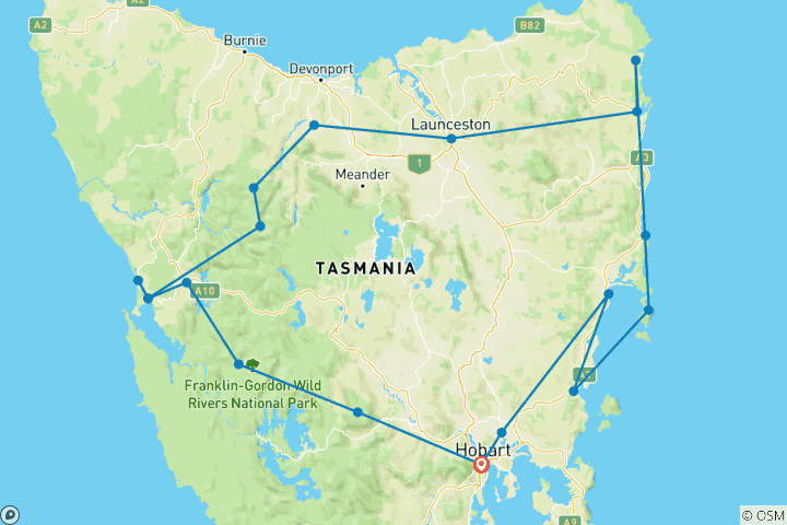 Kaart van Verkenningsreis door Tasmanië - 6 dagen