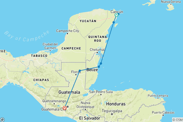 Carte du circuit Mexique, Belize et Guatemala (10 jours)