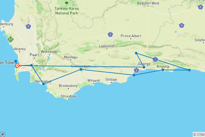 Map of Cape Town and the Garden Route