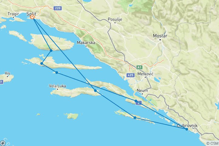 Map of Croatia Deluxe Cruise - from Split